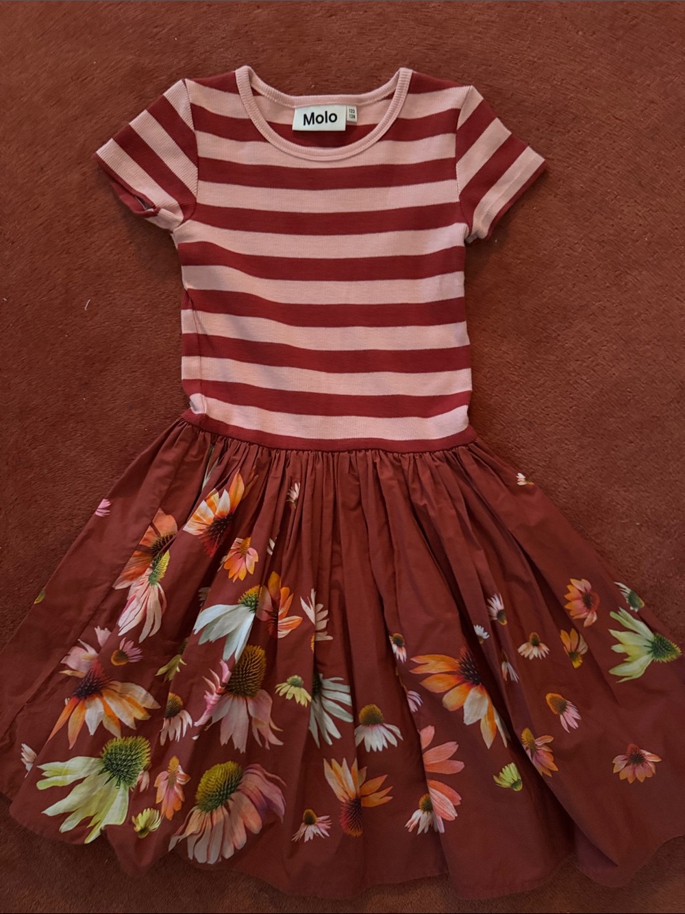 Molo Pink and Rust Striped Floral Twirl Dress